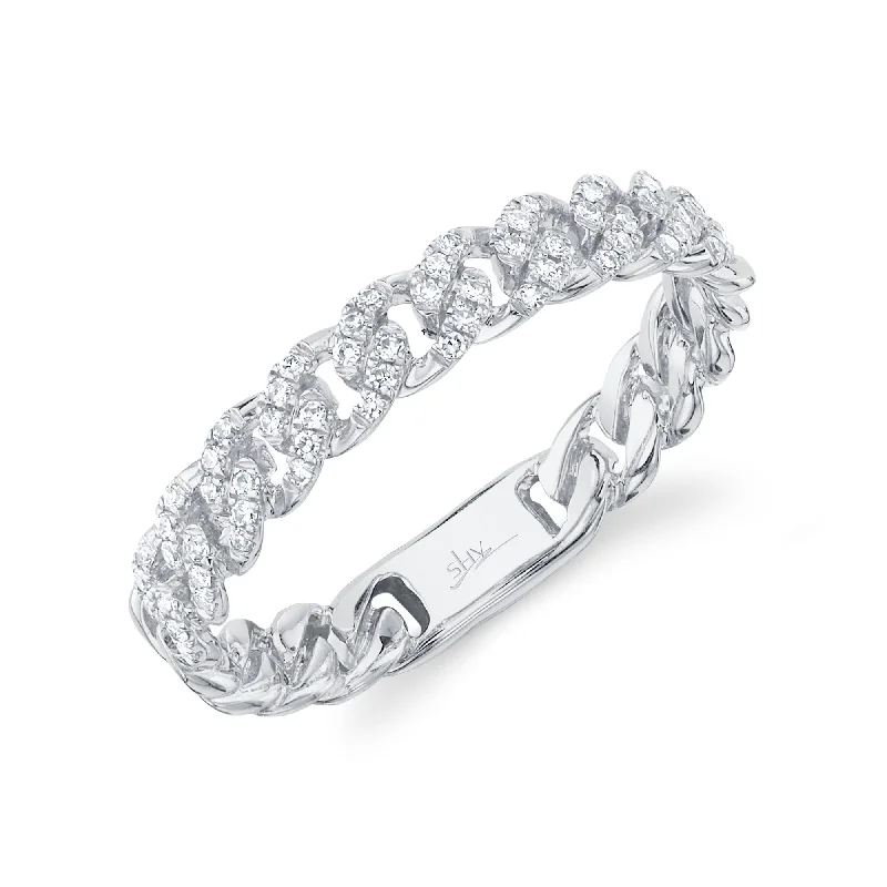 Bold Wedding Rings For Fashion-Forward Couples-White Gold Diamond Pave Link Ring