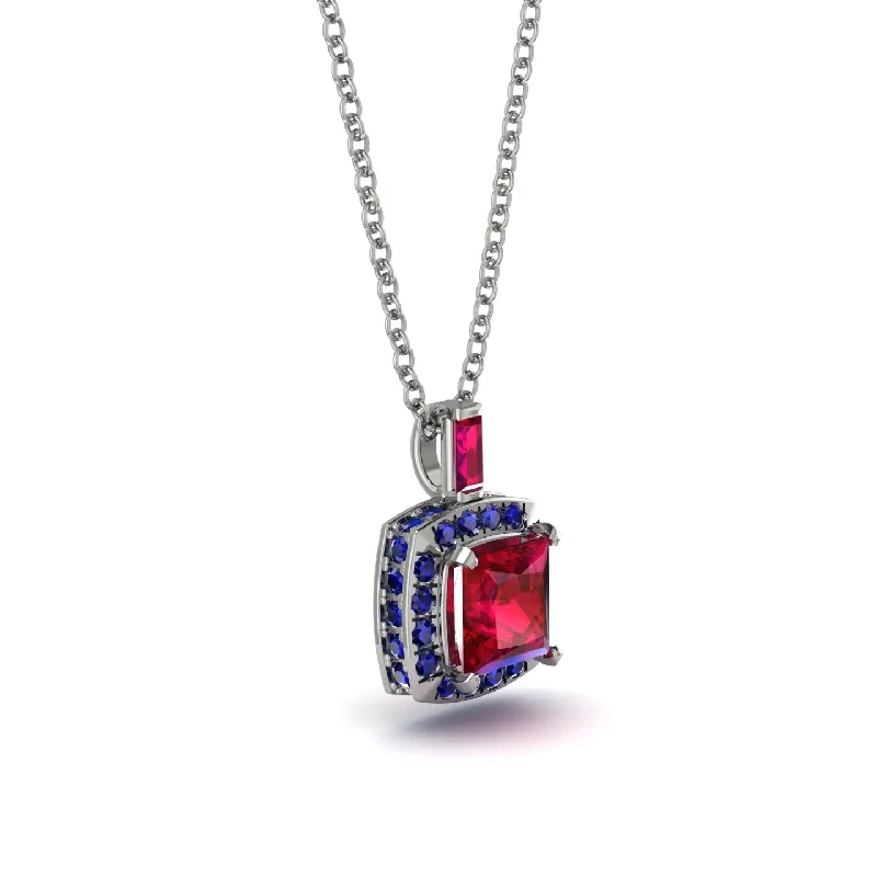 Hidden Halo Princess Cut Ruby Necklace - Georgia No. 72