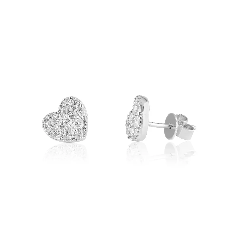 Trendy Earrings For College Students-White Gold Diamond Heart Earrings