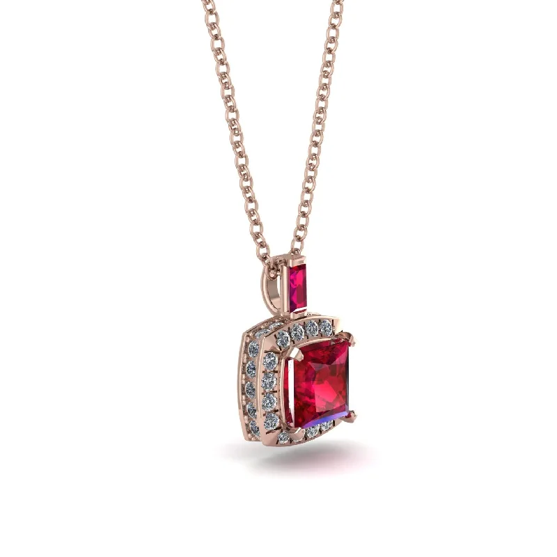 Hidden Halo Princess Cut Ruby Necklace - Georgia No. 11