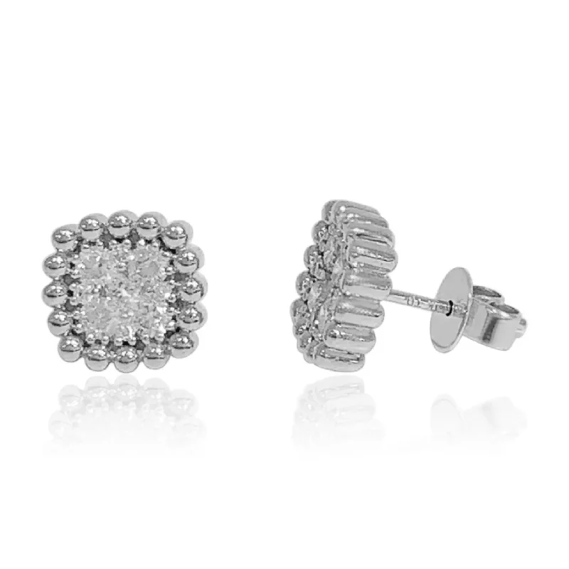 Fancy Stud Earrings For Formal Events-White Gold Diamond Cluster Stud Earrings