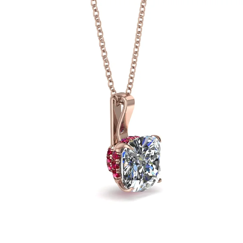 Hidden Halo Cushion Diamond Necklace - Alivia No. 47