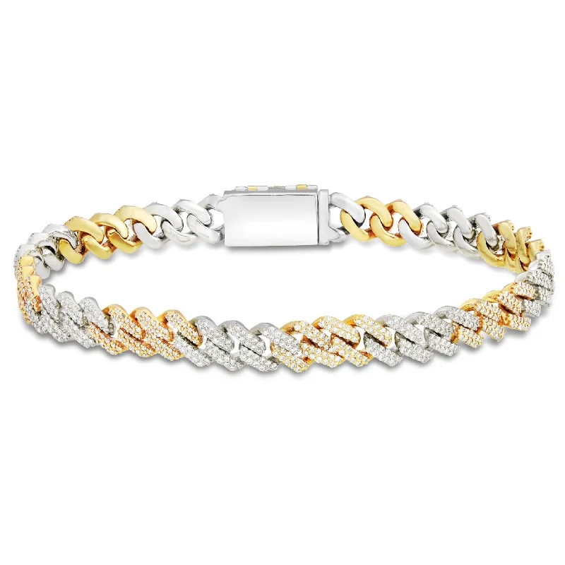 Timeless Sterling Silver Bracelets For Everyday Wear-10K Gold Two Tone 5.03ct Diamond 8mm Mini Cuban Bracelet