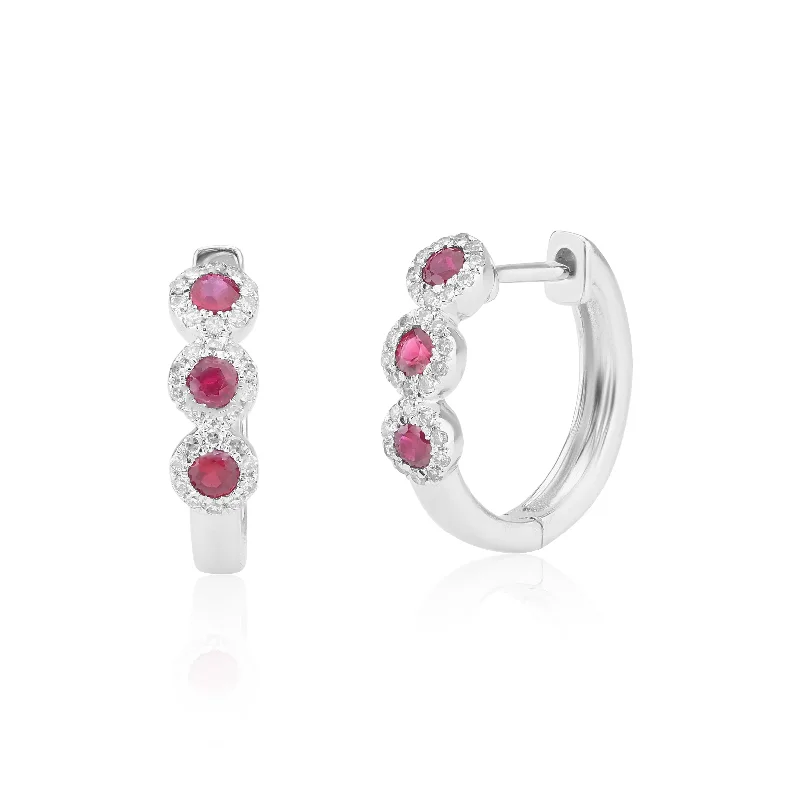 Simple Silver Earrings For Elegant Style-Ruby & Diamond Halo Earrings