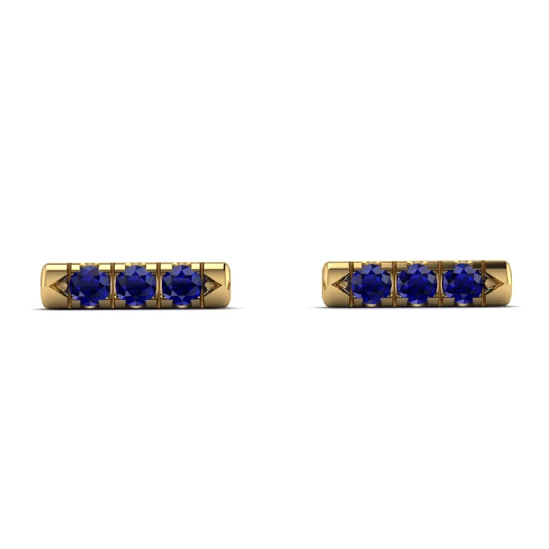 Luxury Crystal Earrings For Wedding Day-3 Sapphires Stud Earrings - Mina No. 13