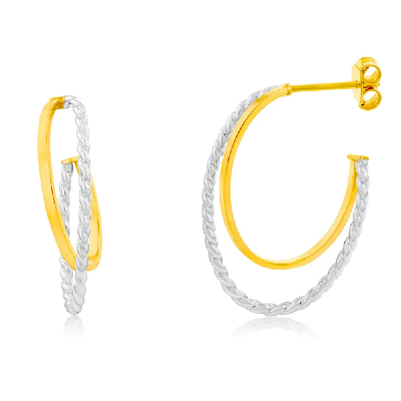 Crystal Drop Earrings For Sparkling Looks-9ct Yellow Gold Silverfilled Two Tones Double Layer Hoop Earrings