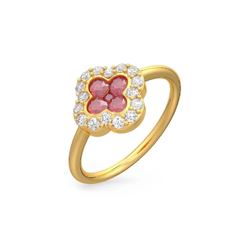 Trendy Stackable Rings For Layered Style-Ruby Clover Éclat Ring