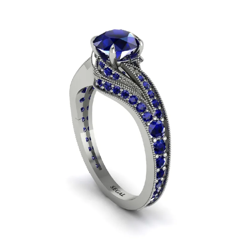 Unique Custom Rings For Meaningful Gifts-Sapphire 14K Gold Pave Engagement Ring - Magnolia No. 75