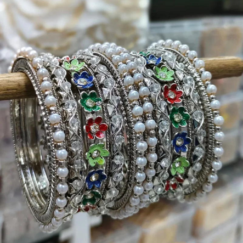 Affordable Adjustable Bangles For Everyday Fashion-Kavita Art Silver Plated Austrian Stone And Beads Bangles Set