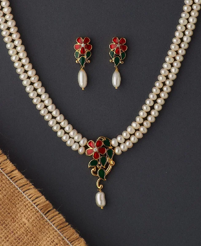 Floral Real Pearl Necklace Set