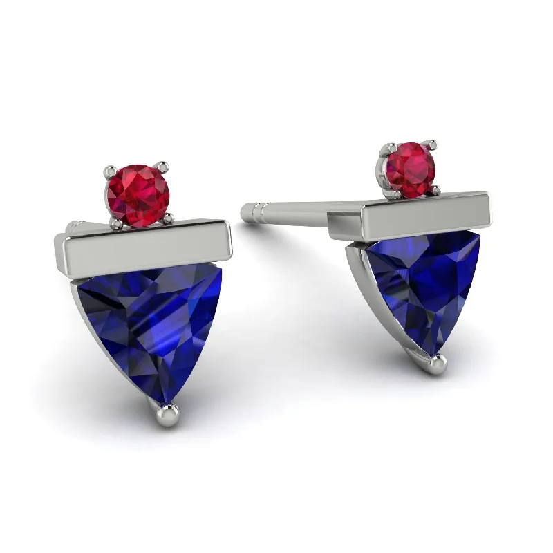 Custom Earrings For Special Gifts-Triangle Sapphire Earrings With Round Stone - Estella No. 60