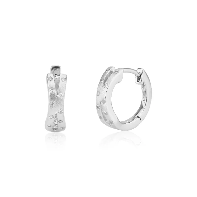 Trendy Hoop Earrings For Young Women-White Gold Two Row Diamond Earrings