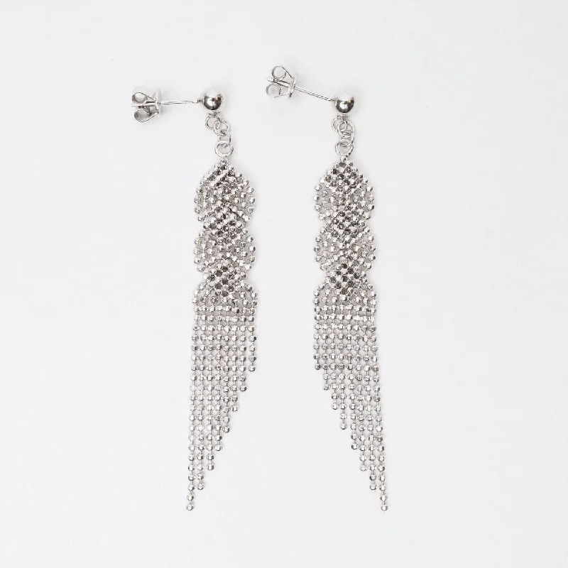 Lightweight Dangle Earrings For Comfort-Sterling Silver Woven Twist Fringe Earrings