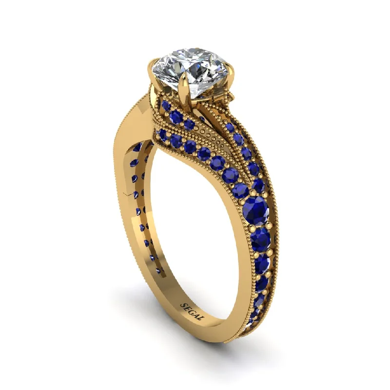 Beautiful Custom Engagement Rings For Brides-Sapphire 14K Gold Pave Engagement Ring - Magnolia No. 61