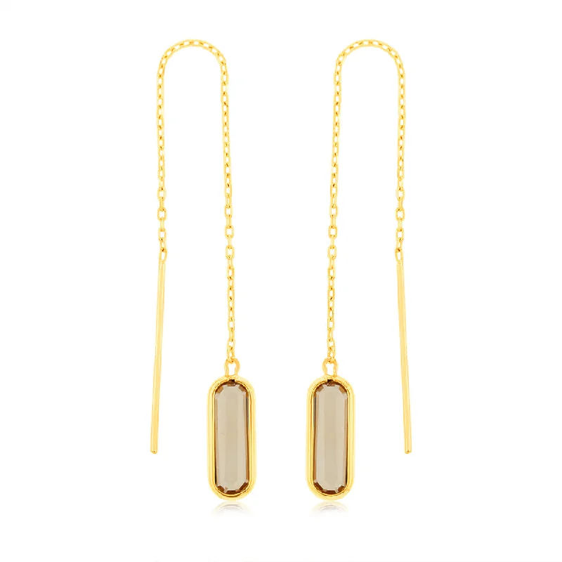 Fashionable Resin Earrings For Bright Styles-9ct Yellow Gold  Natural Quartz Threader Drop Earrings