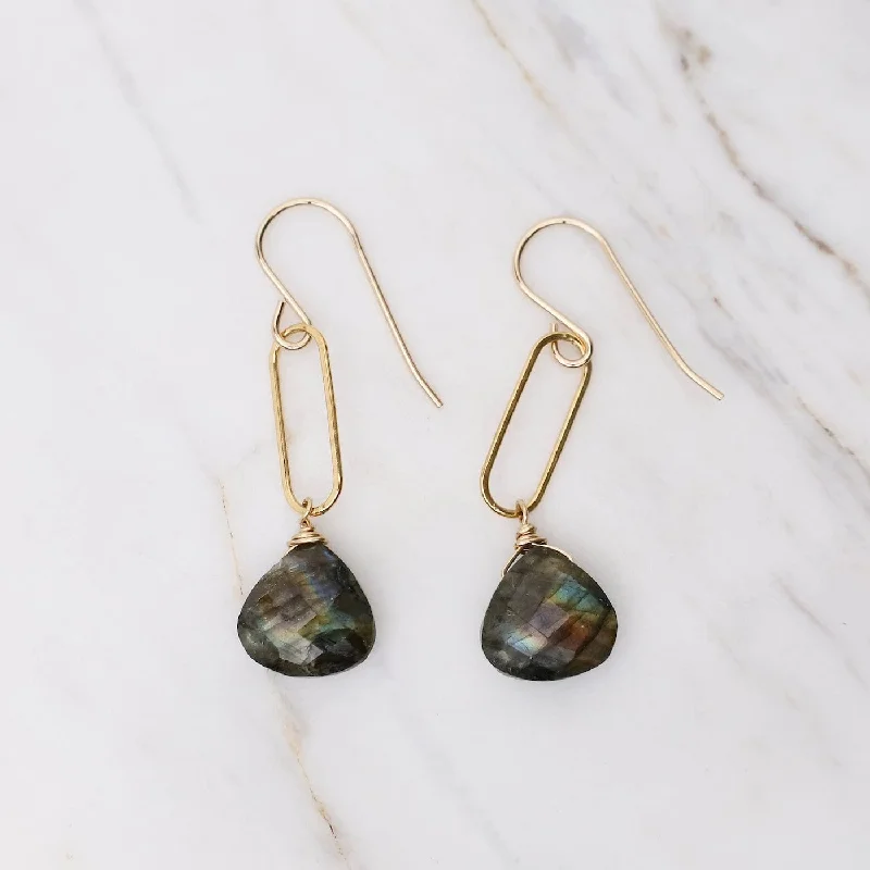 Sparkling Hoop Earrings For Elegant Style-Labradorite on Paperclip Earrings