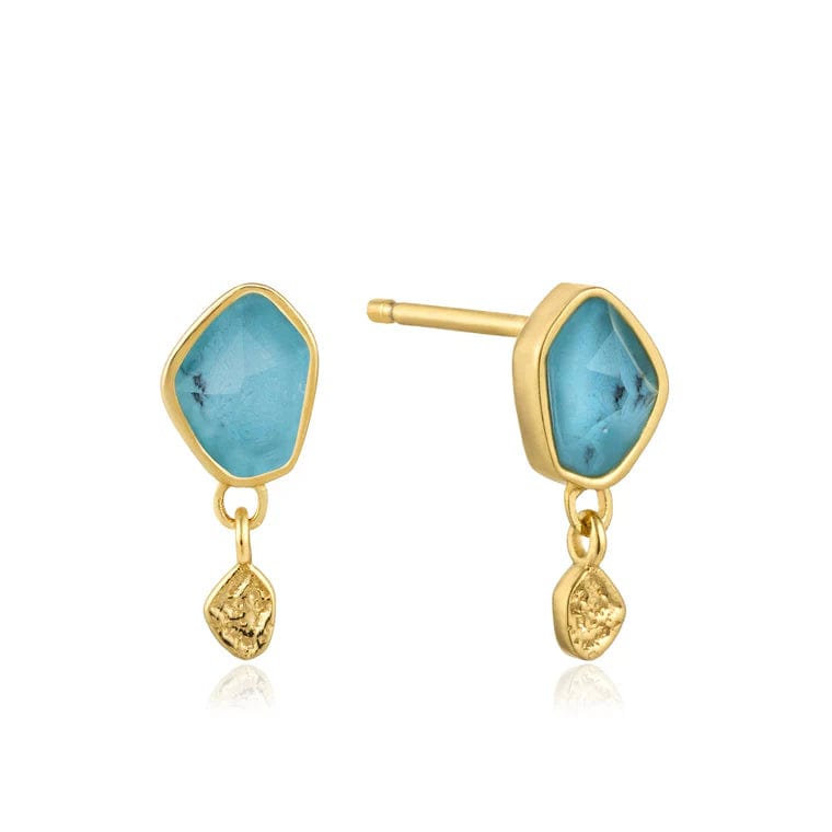 Beaded Dangle Earrings For Casual Days-Gold Turquoise Drop Stud Earrings