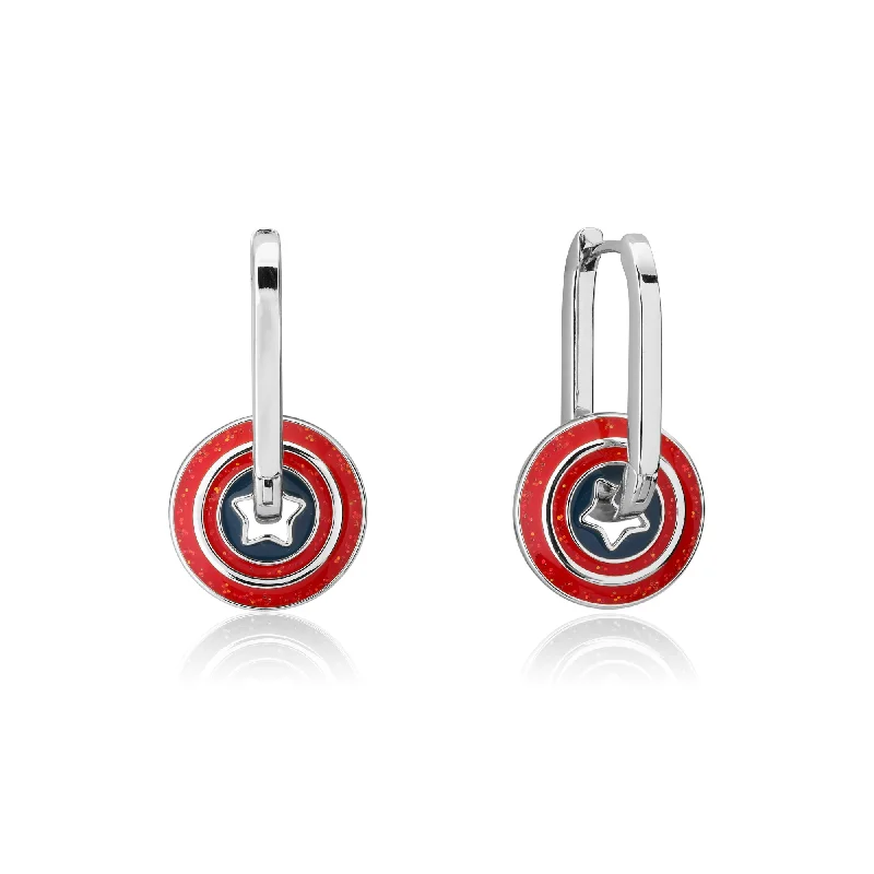 Silver Earrings For Vintage Style-Disney Stainless Steel 14ct White Gold Captain America Hoop Earrings