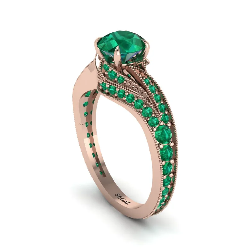 Sparkling Gemstone Wedding Rings For Elegant Fashion-Emerald 14K Gold Pave Engagement Ring - Magnolia No. 20