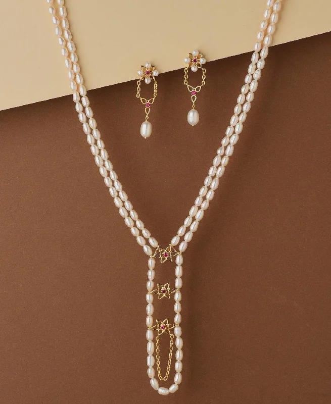 Floral Real Pearl Necklace Set