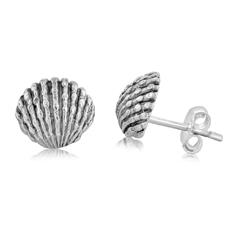 Gold Plated Earrings For Elegant Fashion-Sterling Silver Oxidised Shell Stud Earrings