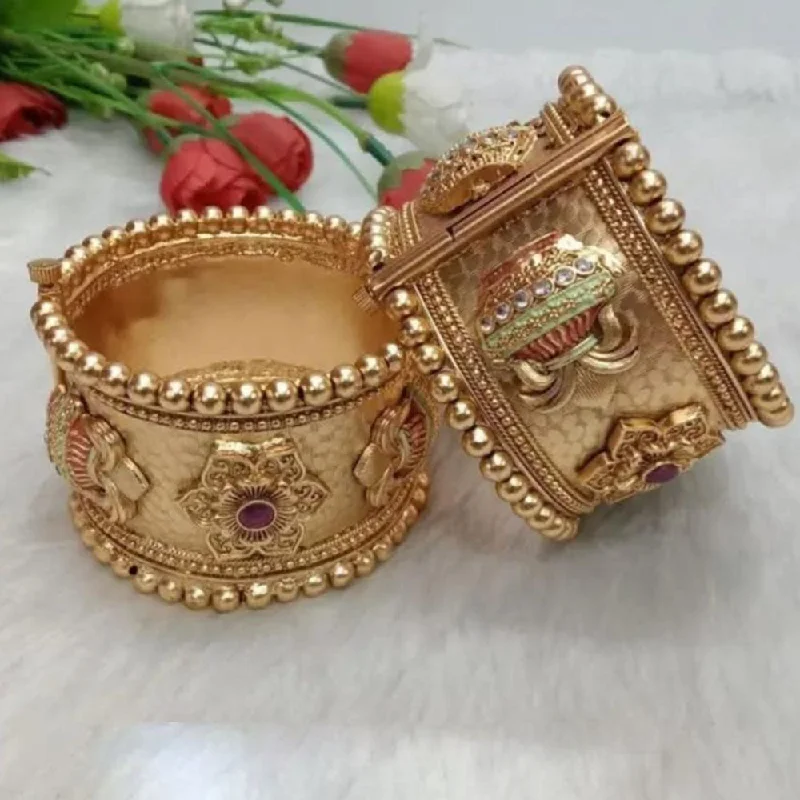 Elegant Rose Gold Bangles For Chic Fashion-Akruti Collection Gold Plated Pota Stone Openable Bangles Set