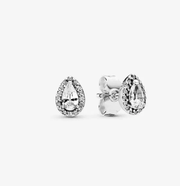 Custom Earrings For Special Gifts-Pandora Sparkling Teardrop Halo Stud Earrings