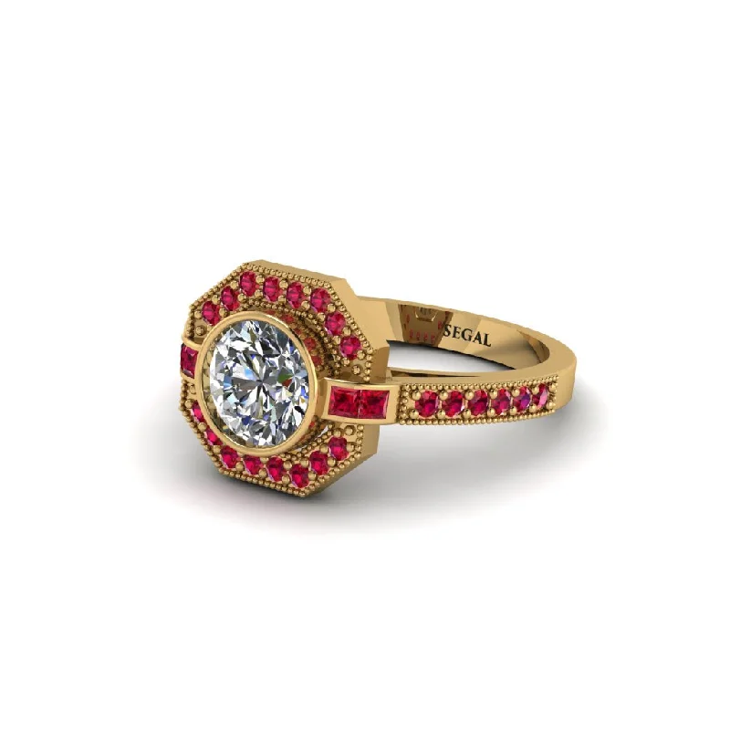 Custom Wedding Rings For Special Occasions-Ruby Octagon Halo Engagement Ring - Leia No. 46