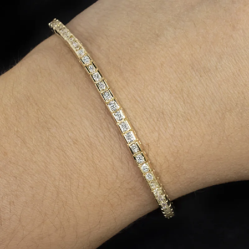 Gorgeous Charm Bracelets For Personal Style-4 CARAT DIAMOND TENNIS BRACELET CHANNEL SET 14k YELLOW GOLD ROUND BRILLIANT CUT