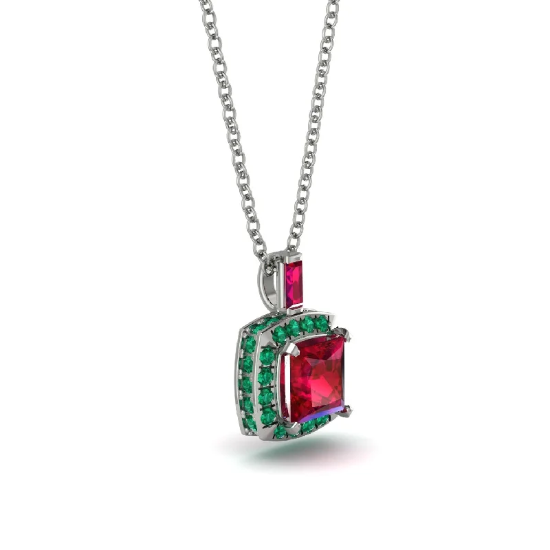 Hidden Halo Princess Cut Ruby Necklace - Georgia No. 27