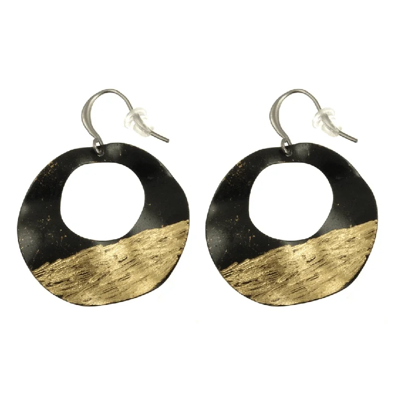 Colorful Earrings For Fun Fashion Choices-Black and Gold Wavy Hoop Earrings