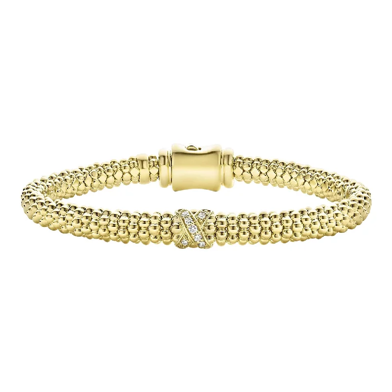 Custom Birthstone Bracelets For Meaningful Jewelry-18K Gold X Diamond Caviar Bracelet