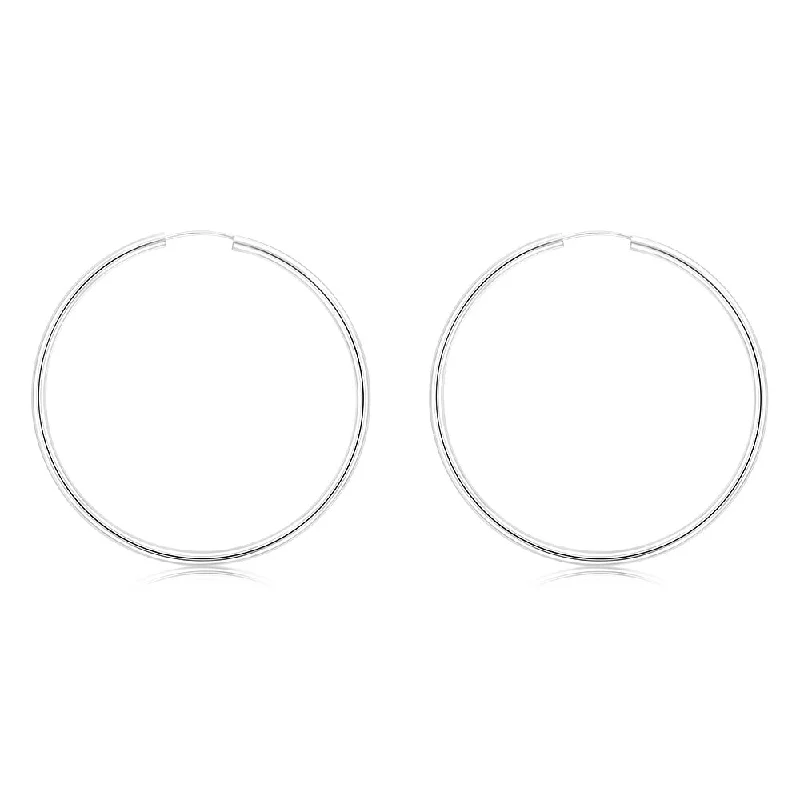 Sparkling Silver Earrings For Everyday Glam-Sterling Silver Plain 40mm Sleeper Earrings