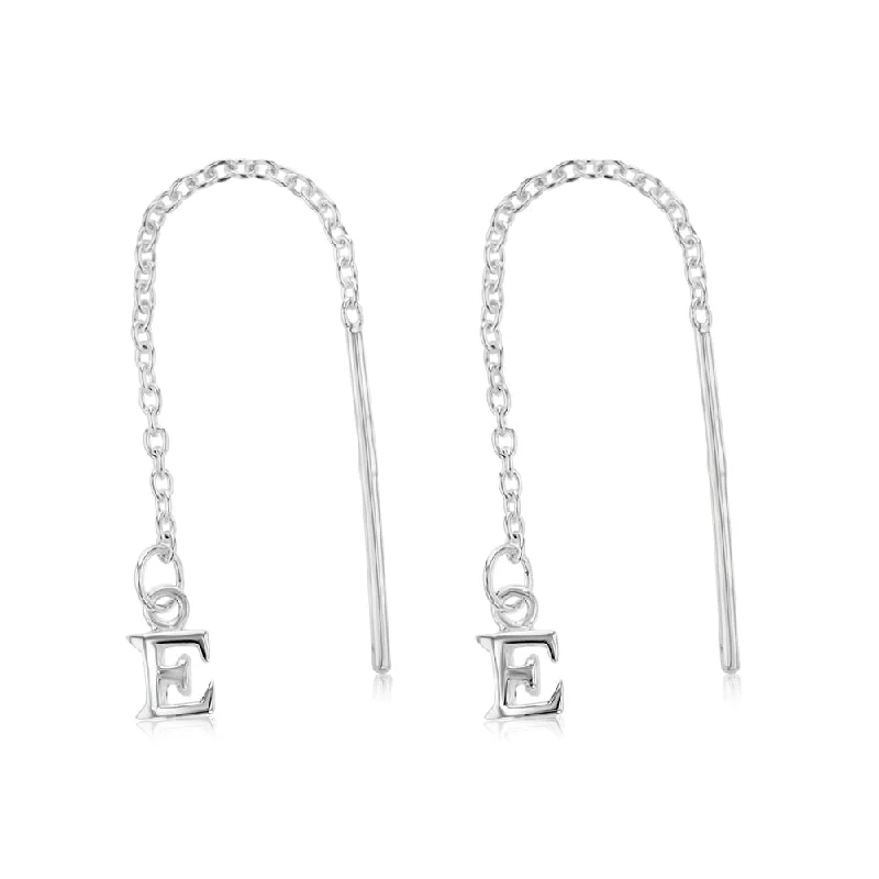 Gold Drop Earrings For Luxurious Fashion-Sterling Silver Initial E Threader Drop Earrings