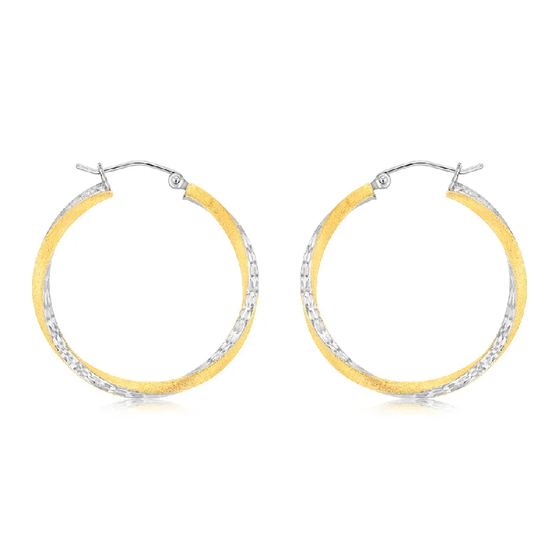 Trendy Gemstone Earrings For Stylish Looks-9ct Yellow Gold Silverfilled Diamond Cut Fancy Hoop Earrings