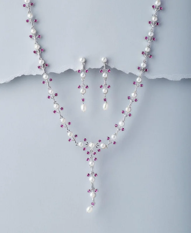 Floral Real Pearl Necklace Set