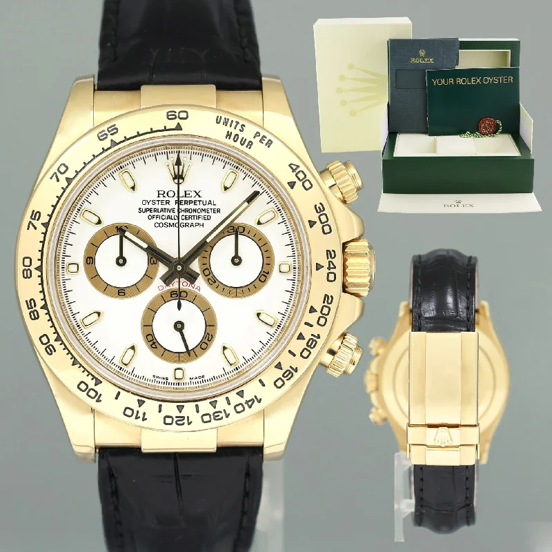 Unique Smart Watches For Personalized Wear-2008 MINT Rolex Daytona Cosmograph White Stick 116518 Yellow Gold Leather Watch