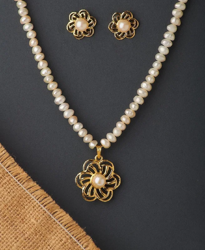 Floral Real Pearl Necklace Set