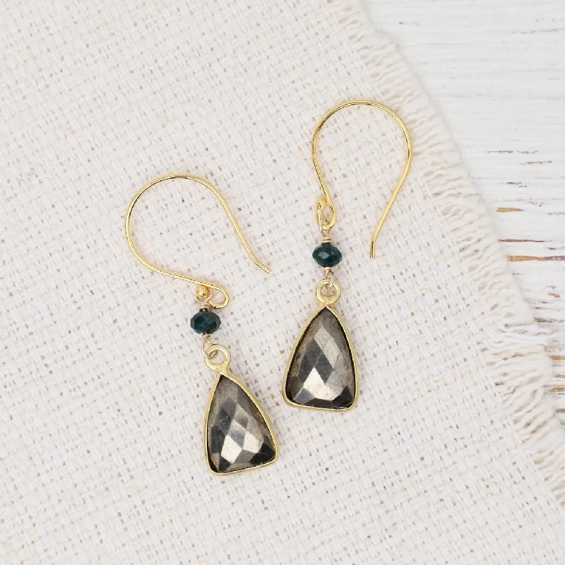 Fashionable Earrings For Spring Fashion-Pyrite Triangle Grandidierite Dangle Earrings