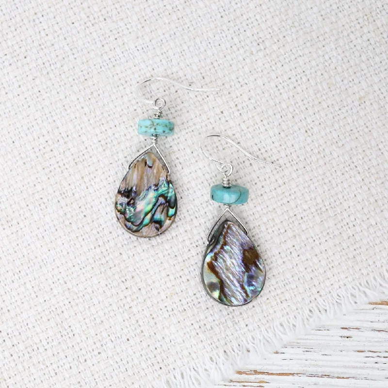 Handcrafted Gemstone Earrings For Boho Style-Abalone and Turquoise Earrings