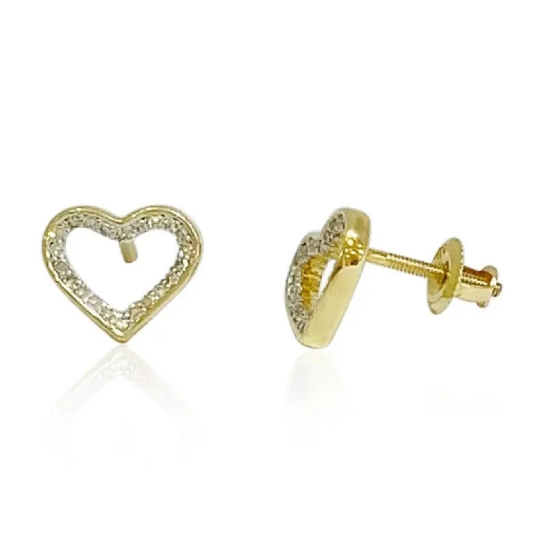 Sparkling Crystal Earrings For Night Glam-Yellow Gold Diamond Heart Stud Earrings