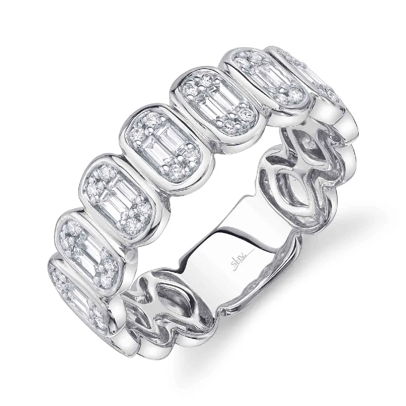 Classic Stackable Rings For Layered Fashion-White Gold Bezel Set Baguette Band Ring