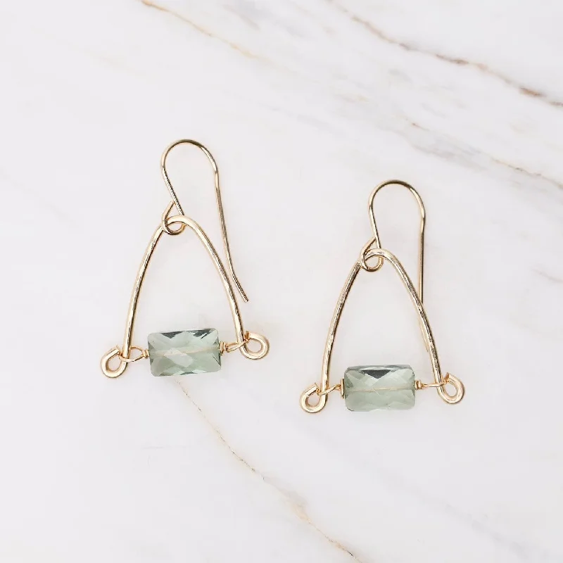 Fashion Earrings For Party Time-Hand Forged Arch Earrings with Rectangular Green Amethyst