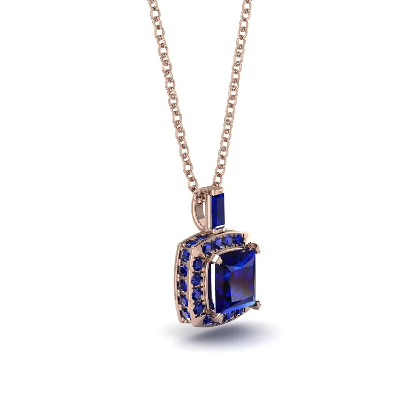 Hidden Halo Princess Cut Sapphire Necklace - Georgia No. 74