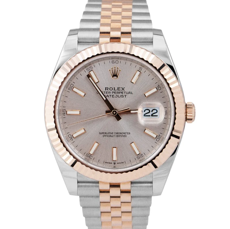 Classic Mechanical Wrist Watches For Timeless Style-MINT NEW PAPERS Rolex DateJust 41mm SUNDUST 18K Everose Steel JUBILEE 126331 BOX