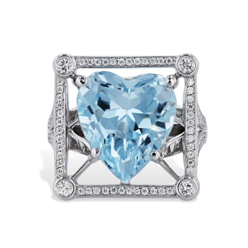 Timeless Wedding Rings For Classic Brides-Heart Cut Blue Topaz Diamond Pave Ring