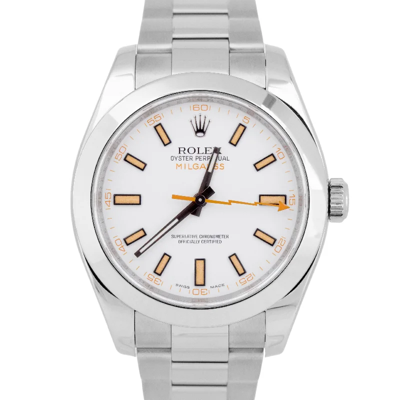 Trendy Digital Fitness Watches For Active Wear-MINT Rolex Milgauss White Orange Stainless Steel 40mm Automatic Watch 116400