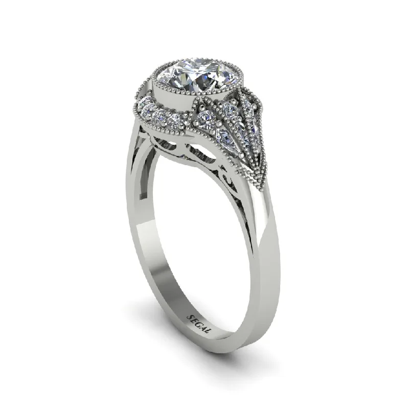 Unique Platinum Wedding Bands For Fashionable Brides-Diamond Vintage-Inspired Besel Engagement Ring - Makenzie No. 3