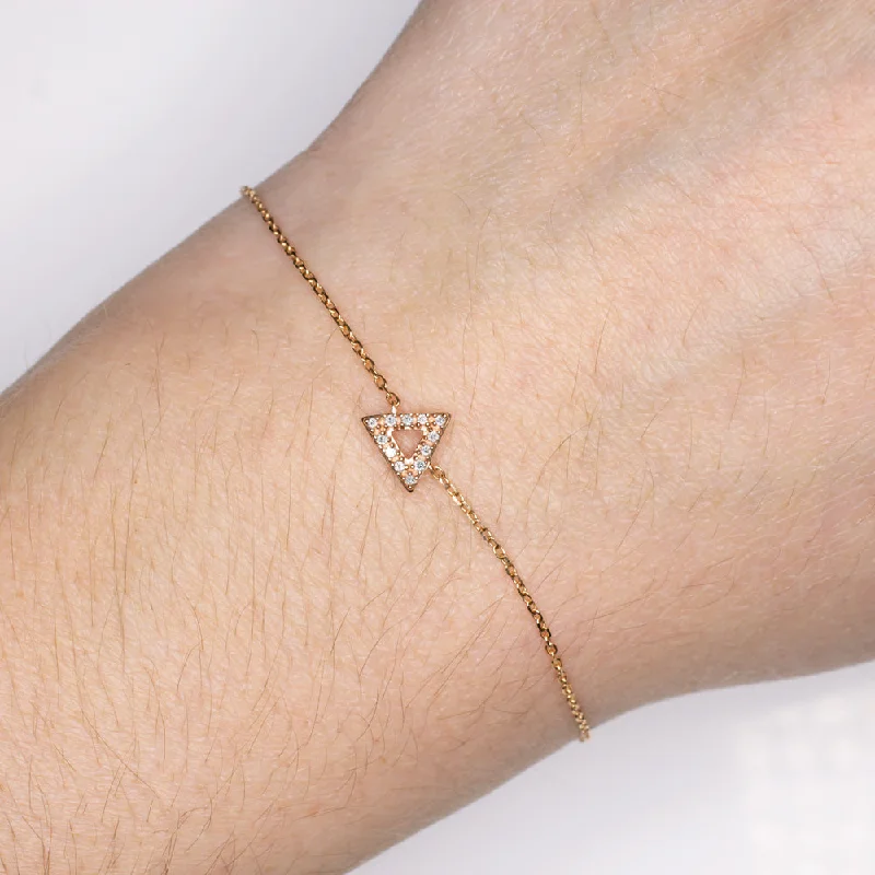 Elegant Chain-Set Bracelets For Everyday Wear-NATURAL DIAMOND TRIANGLE BRACELET ROSE GOLD MINIMALIST CHAIN PAVE GEOMETRIC GIFT