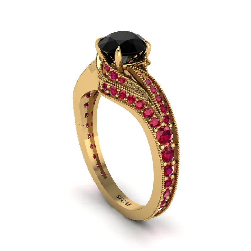 Elegant Wedding Bands For Romantic Vows-Ruby 14K Gold Pave Engagement Ring - Magnolia No. 52